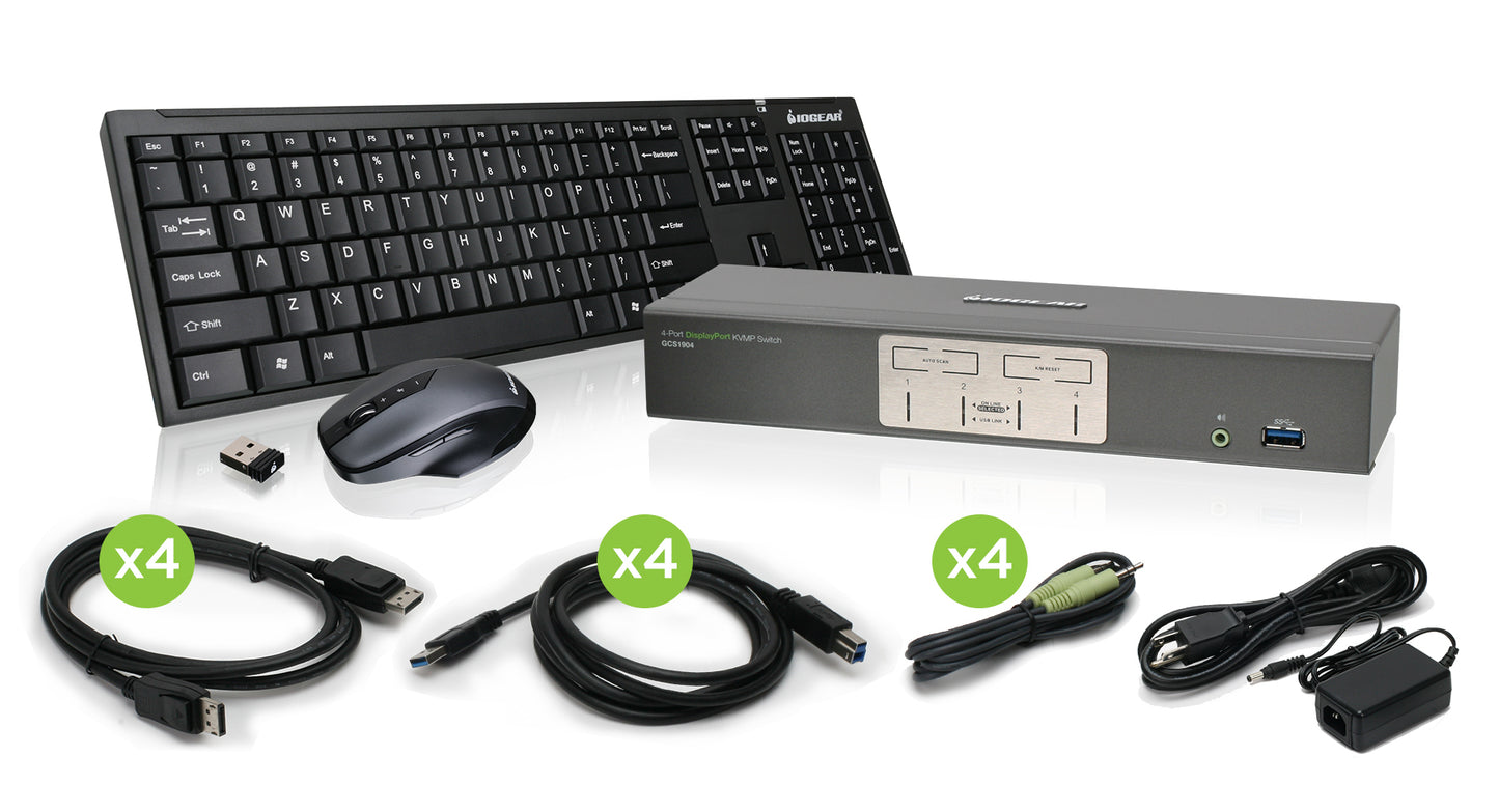 GCS1904-KM - iogear 4-PORT 4K UHD DISPLAYPORT KVMP SWITCH WITH KB/MOUSE