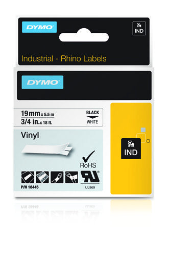 18445 - DYMO RHINO 3/4IN X 18FT WHITE VINYL LABELS