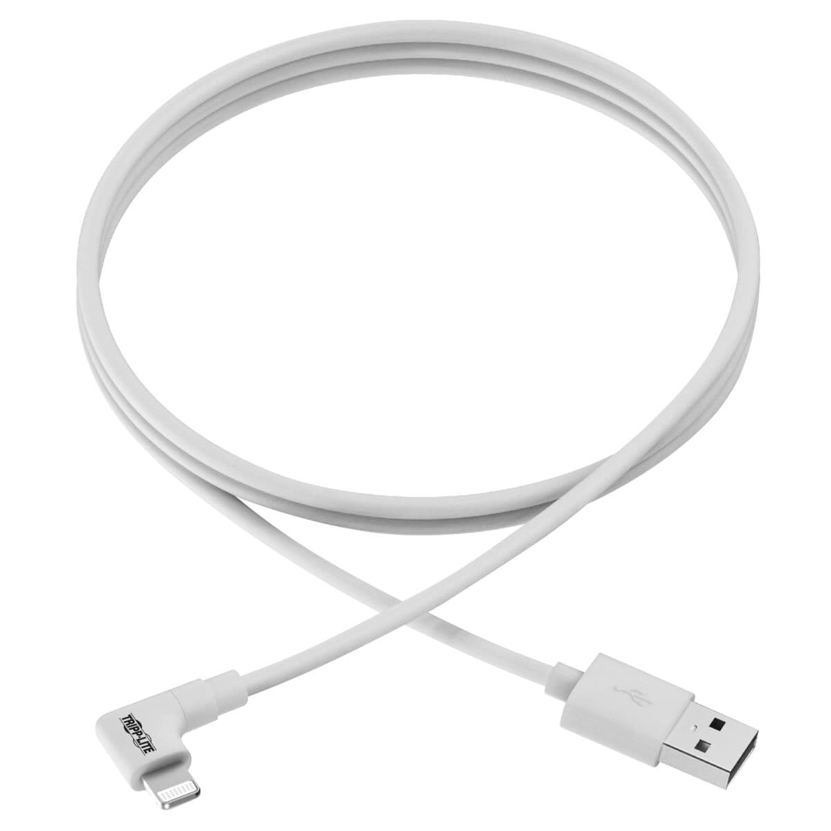 M100-003-LRA-WH - Tripp Lite LIGHTNING TO USB SYNC CHARGE RIGHT-ANGLE IPHONE IPAD WHITE 3FT