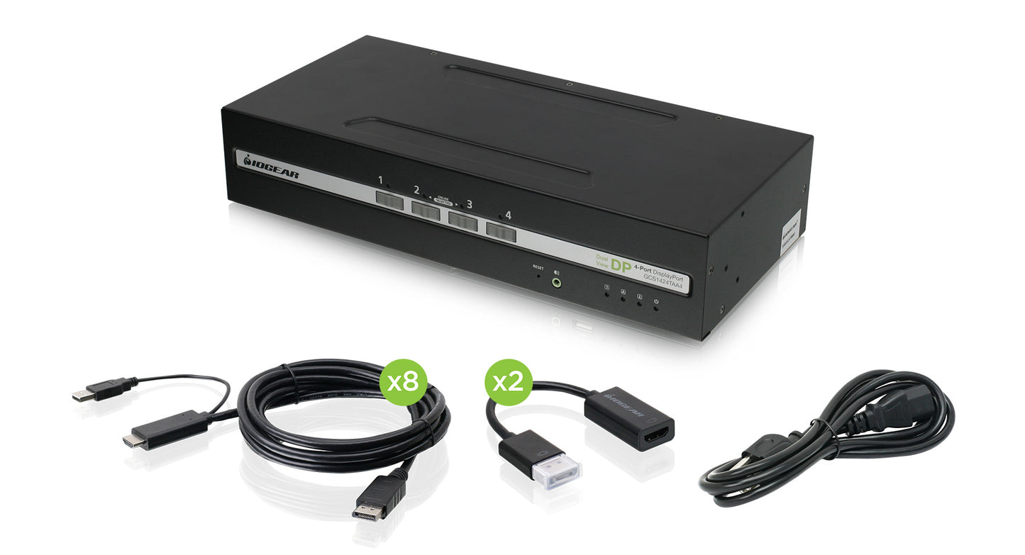 GCS1424TAA4-UN - iogear 4-PORT DUAL VIEW SECURE KVM SWITCH W/DISPLAYPORT/HDMI AND AUDIO SUPPORT
