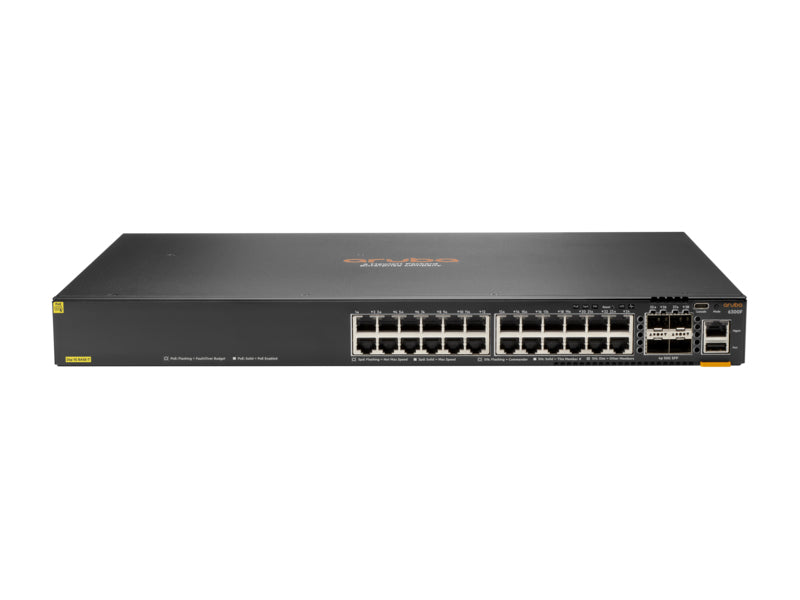 Hewlett Packard Enterprise Aruba 6300F 24-port 1GbE Class 4 PoE & 4-port SFP56 Managed L3 Gigabit Ethernet (10/100/1000) Power over Ethernet (PoE) 1U Gray