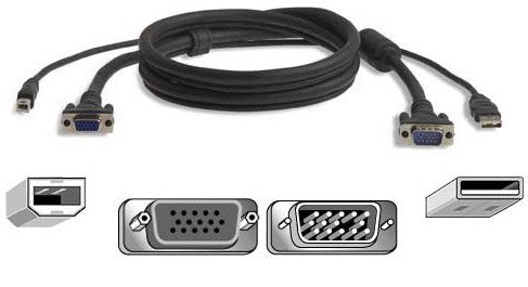 F3X1962B10 - Belkin VIDEO/USB CABLE/HD-15, 4 PIN USB TYPE B (M)/4 PIN USB TYPE A, HD-15/10 FT