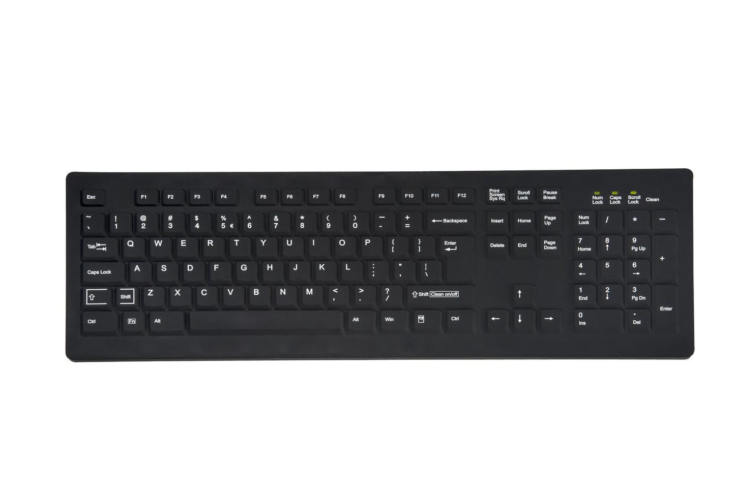KBA-CK104S-BNUN-US - TG3 Electronics CLEANABLE SEALED BLACK KEYBOARD 104 KEY WITHSTANDS HOSPITAL GRADE CLEANERS AND
