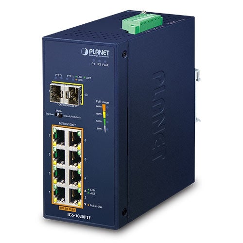 IGS-1020PTF - Planet 8-Port Gigabit PoE+ 2-Port SFP Industrial Switch