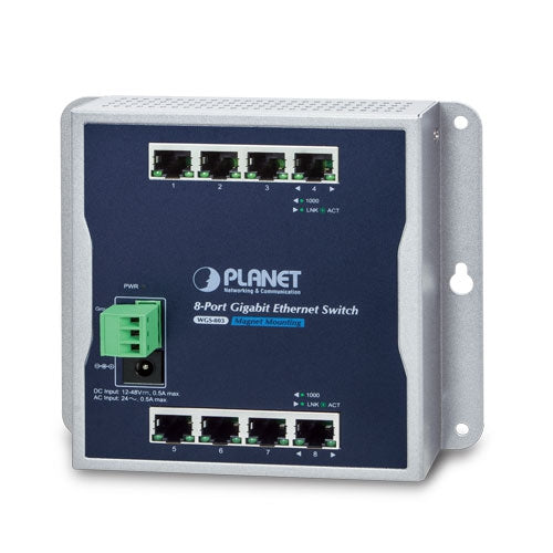 WGS-803 - Planet 8-Port Gigabit Wall-Mount Industrial Ethernet Switch
