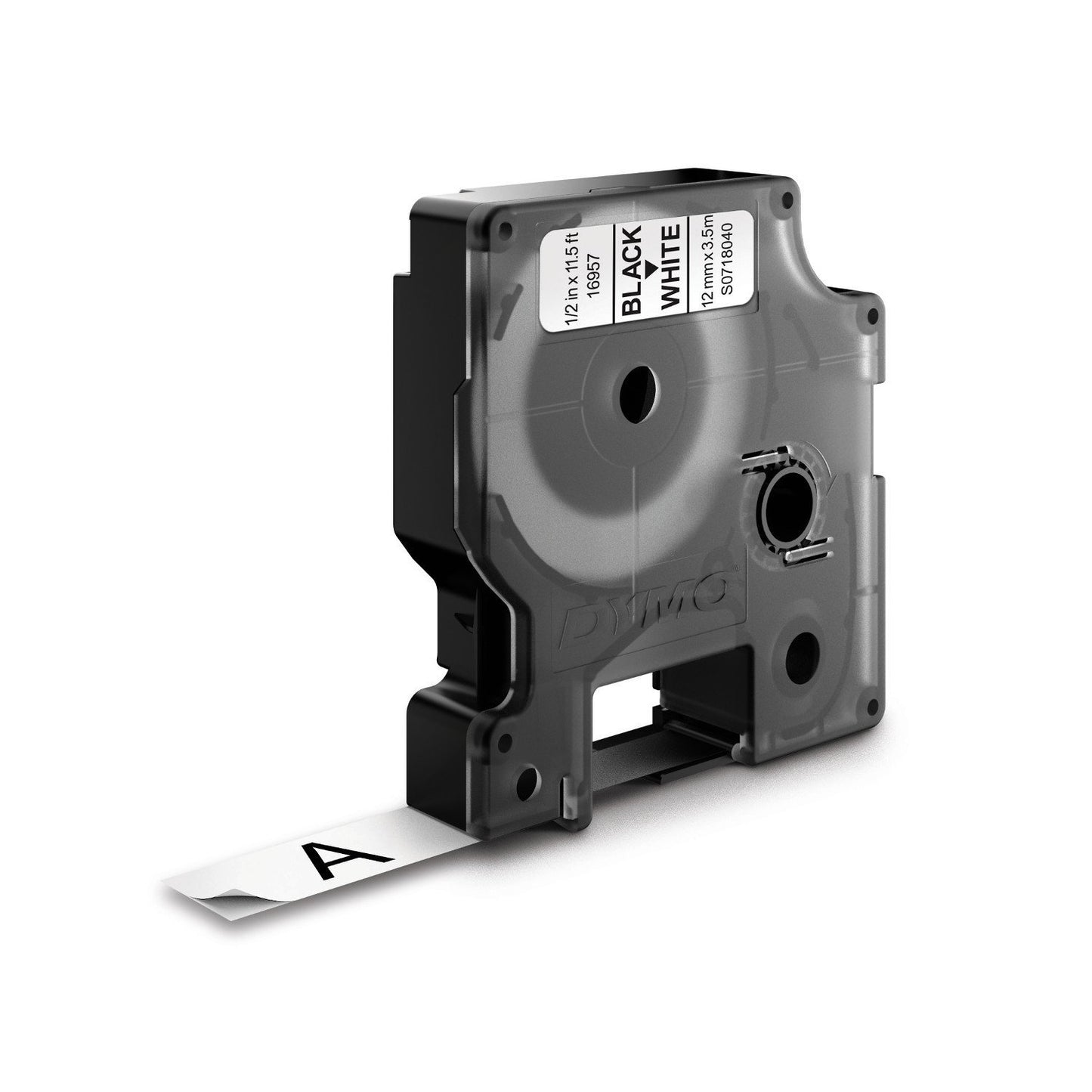 S0718040 - DYMO D1 TAPE BLACK PRINT/ WHITE FABRIC 1/2IN X 11 1/2FT