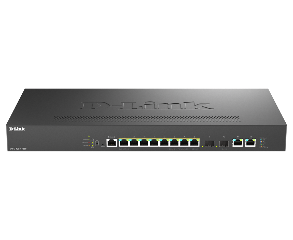 DMS-1250-12TP/E - D-Link 8-Port 2.5GbE PoE++ 4-Port 10G SFP+ Smart Managed Switch