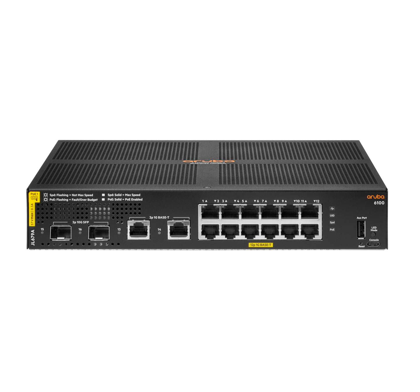 Hewlett Packard Enterprise Aruba 6100 12G Class4 PoE 2G/2SFP+ 139W Managed L3 Gigabit Ethernet (10/100/1000) Power over Ethernet (PoE) 1U Black