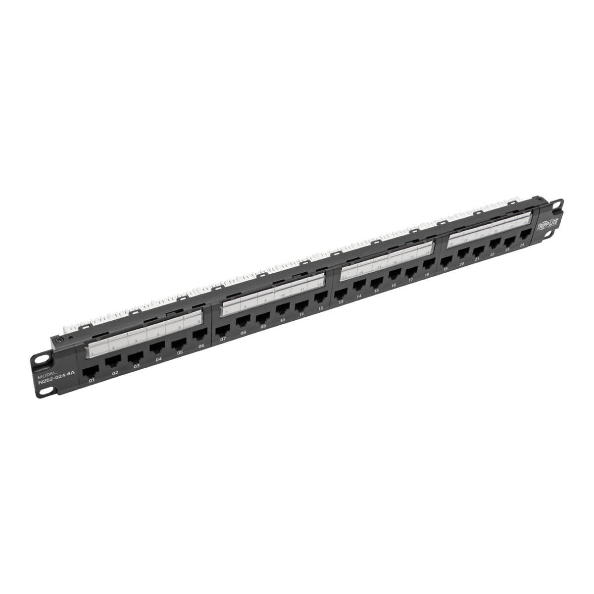 24-PORT 1U RACK-MOUNT CAT6A/CAT6/CAT5 110 PATCH PANEL, 568B, RJ45 ETHERNET, TAA