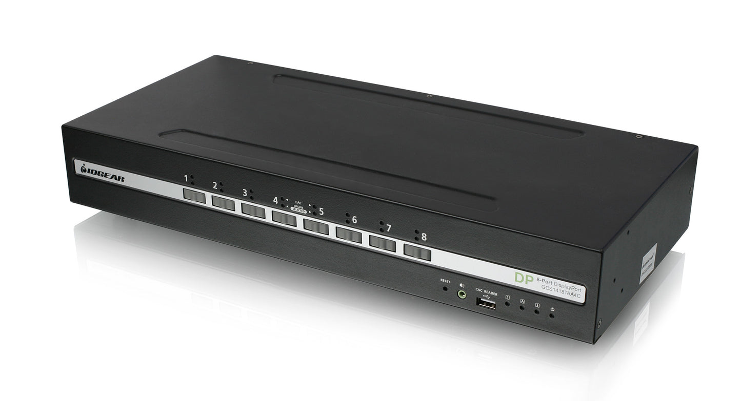 GCS1418TAA4C - iogear 8-PORT SINGLE VIEW DISPLAYPORT PP4.0 SECURE KVM SWITCH W/AUDIO, CAC, TAA