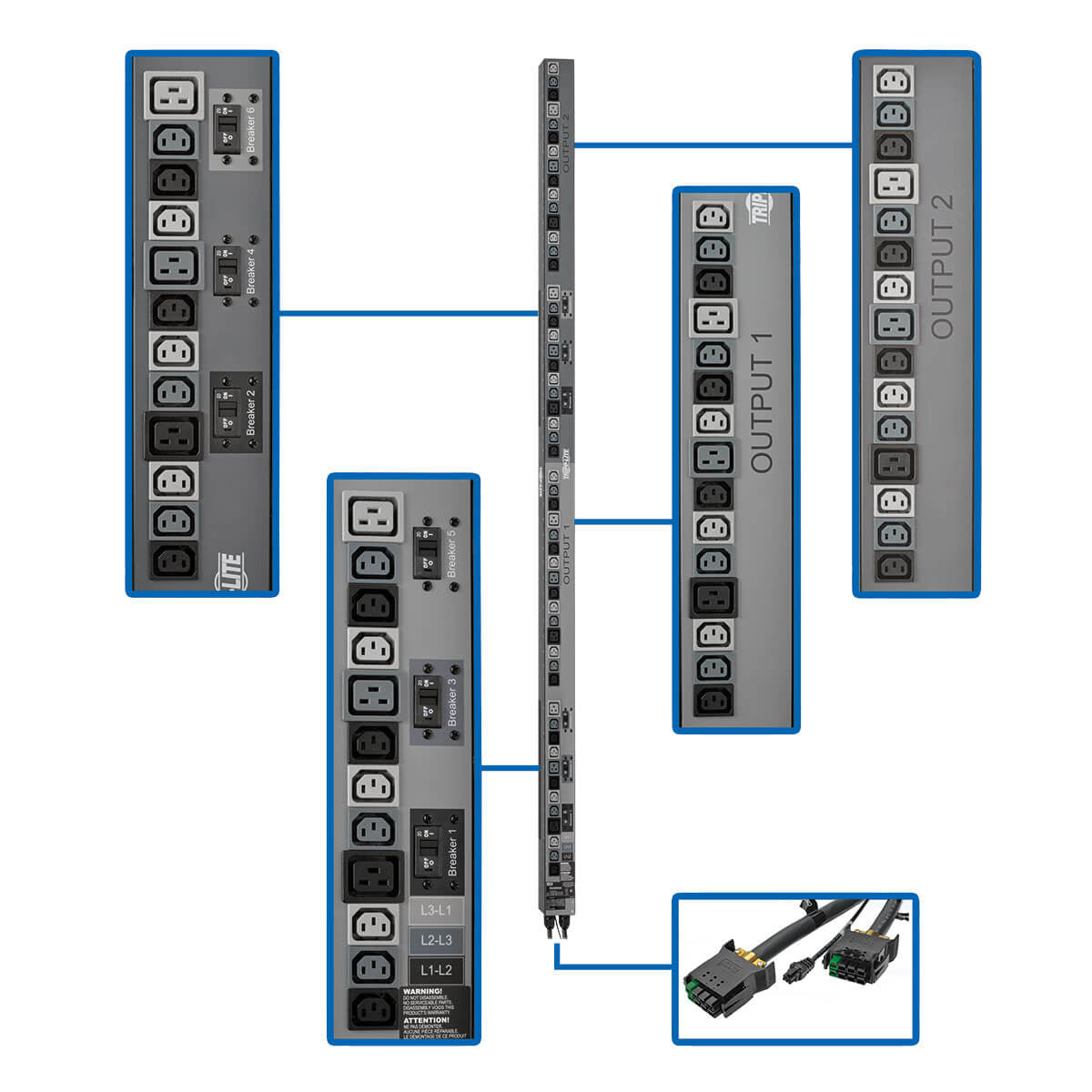 17.3KW 3-PHASE VERTICAL PDU STRIP, 208V OUTLETS (42 C13 / 12 C19), 0U RACK-MOUNT
