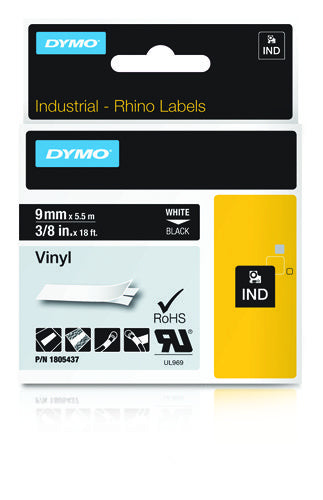 1805437 - DYMO 3/8IN BLACK VINYL LABELS