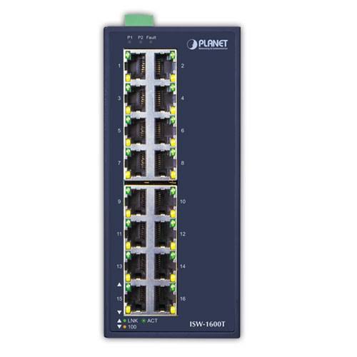 ISW-1600T - Planet 16-Port Fast Ethernet Industrial Unmanaged Switch