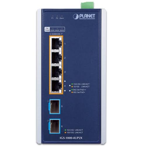 IGS-1000-4UP2X - Planet 4-Port 2.5GbE PoE++ 2-Port 10G SFP+ Industrial Ethernet Switch
