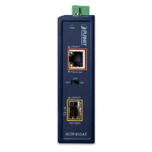 IGTP-815AT - Planet Industrial 100/1000BASE-X SFP to 10/100/1000BASE-T 36W PoE+ Media Converter