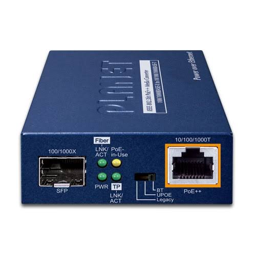 GUP-805A-60W - Planet 1-Port 100/1000X SFP to 1-Port 10/100/1000T 802.3bt PoE++ Media Converter