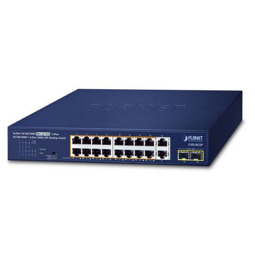 GSD-2022P - Planet 16-Port Gigabit PoE+ 4-Port Gigabit TP/SFP Combo Managed Switch