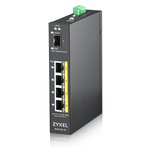 RGS100-5P-ZZ0101F - Zyxel RGS100-5P 5-Port Gigabit PoE Industrial Unmanaged Switch