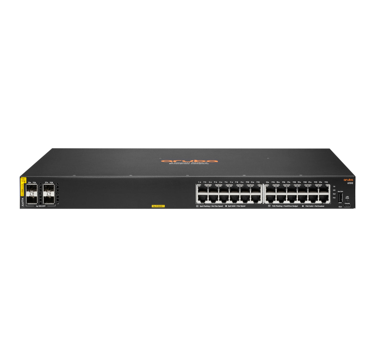 Hewlett Packard Enterprise Aruba 6100 24G Class4 PoE 4SFP+ 370W Managed L3 Gigabit Ethernet (10/100/1000) Power over Ethernet (PoE) 1U Black