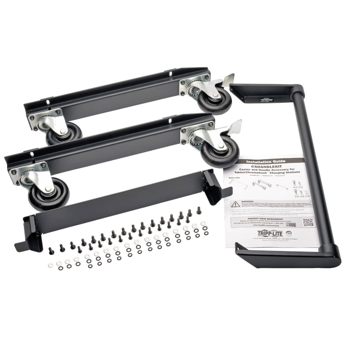 MOBILE CART CONVERSION KIT WITH HANDLE, CASTERS AND POWER CORD MANAGER FOR TABLE