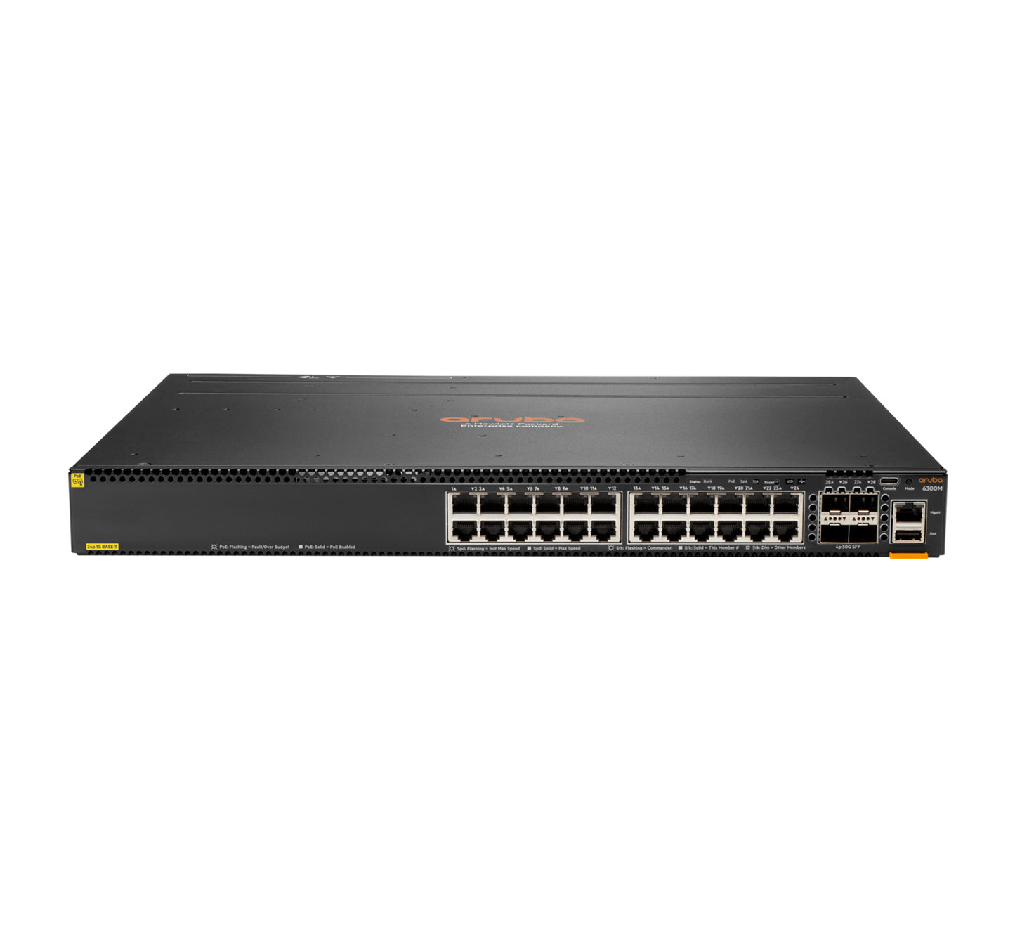 Hewlett Packard Enterprise Aruba 6300M 24-port 1GbE Class 4 PoE & 4-port SFP56 Managed L3 Gigabit Ethernet (10/100/1000) Power over Ethernet (PoE) 1U