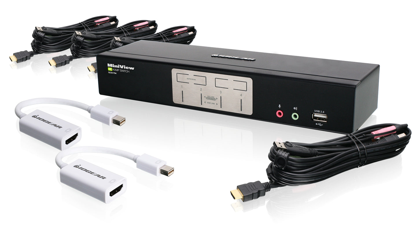 GCS1794MDPKIT - iogear 4-PORT HDMI KVMP SWITCH WITH MINI DISPLAYPORT ADAPTERS