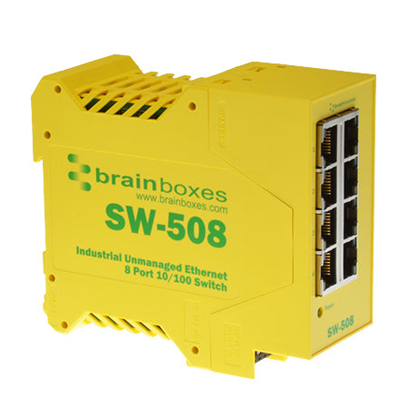 SW-508 - Brainboxes INDUSTRIAL UNMANAGED ETHERNET SWITCH 8 PORTS 8 NETWORK TWISTED PAIR 2 LAYER SUPPORTED RAIL-MOUNTABLE