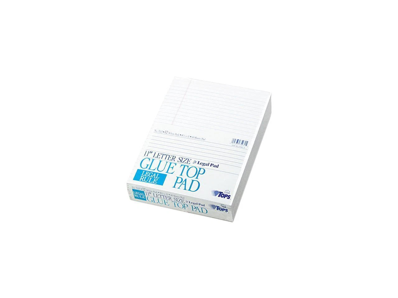 7523 - TOPS Glue Top Ruled Pads Legal Rule 8-1/2 x 11 White 12 50-Sheet Pads