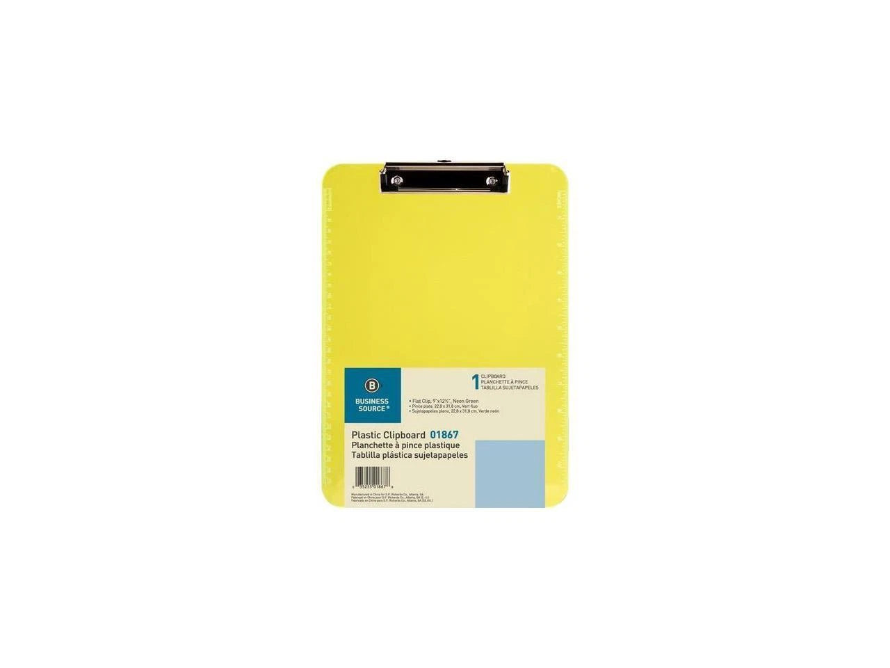 01867BD - Business Source Flat Clip Plastic Clipboard9" x 12"Low-profilePlastic