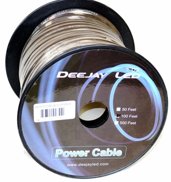 TBH8100BLKCOPPER - Deejay LED 8 Gauge 100ft Black Copper