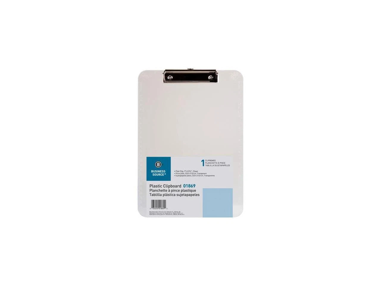 01869BD - Business Source Flat Clip Plastic Clipboard9" x 12"Low-profilePlastic