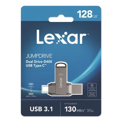LJDD400128GBNU - Lexar JumpDrive D400 USB 3.1 Flash Drive 128GB Titanium