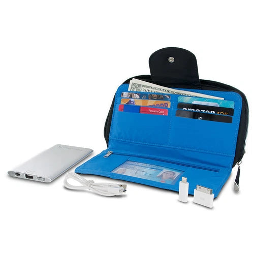 22908500 - Travelon Hack-Proof RFID Blocking Womens Clutch Wallet 5000mAh Power Bank