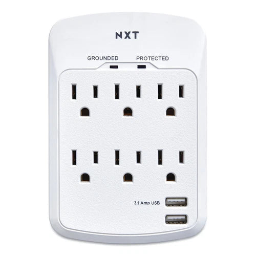 NX54321 - NXT Technologies Wall-Mount Surge Protector 6 AC Outlets/2 USB Ports 1200