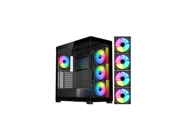 VANGUARD-F2-BK - DIYPC Black Dual USB3.0 and Type C Tempered Glass ATX Full Tower