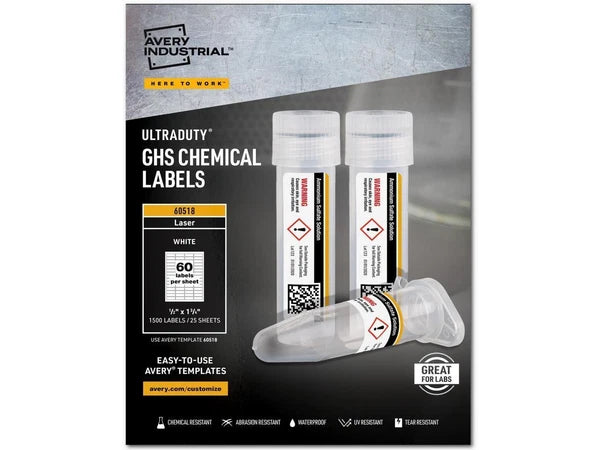 AVE60518 - Avery GHS Chemical Labels 60UP 5BX/CT White 60518