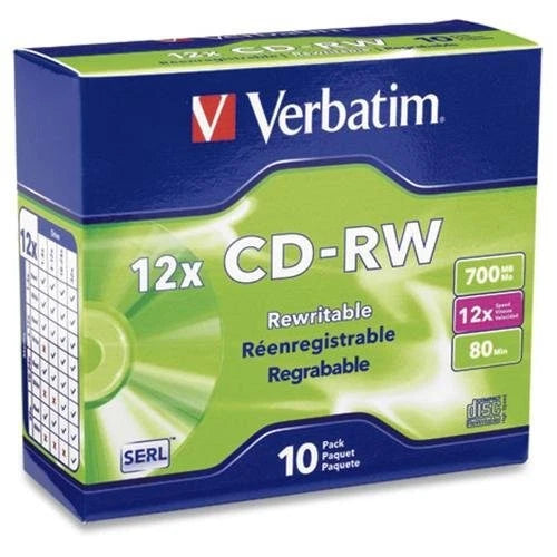 95156 - Verbatim 12x Cd-rw Media 700mb 120mm Standard Slim Case