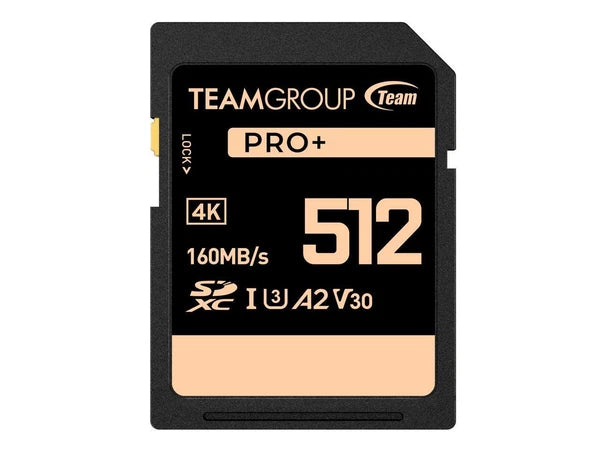 TPPSDX512GIA2V3001 - Team Group 512GB PRO+ SDXC U3 V30 A2 4K SD Card Read/Write Speed Up to 160/90MB
