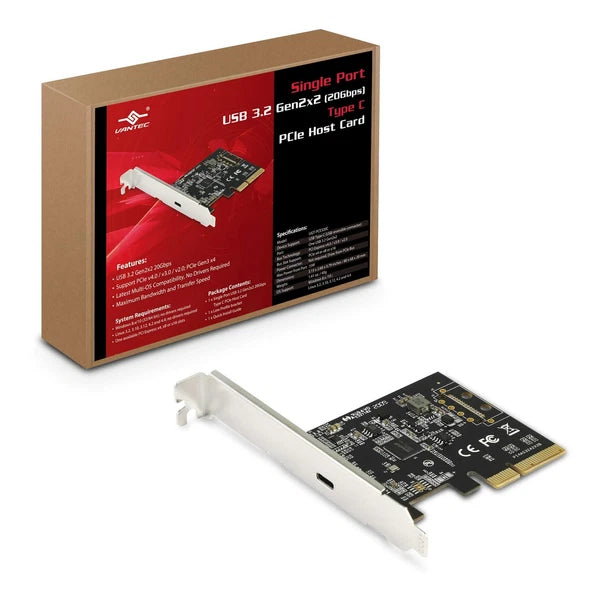 255462 - Vantec Single-Port USB 3.2 Gen2x2 20Gbps Type C PCIe Host Card ugtpce320c