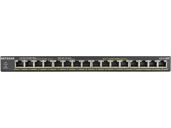 GS316PP100NAS - Netgear 16-Port Gigabit Ethernet Unmanaged PoE+ Switch