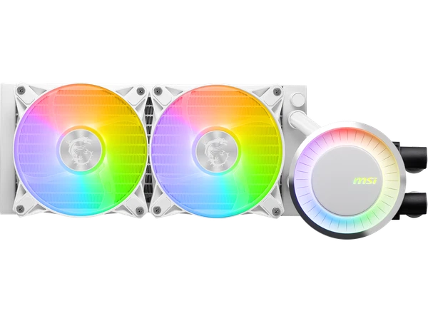 306-7ZW5E27-C24 - MSI MAG CoreLiquid E240 WhiteAIO ARGB CPU Liquid CoolerRotating Cap Design