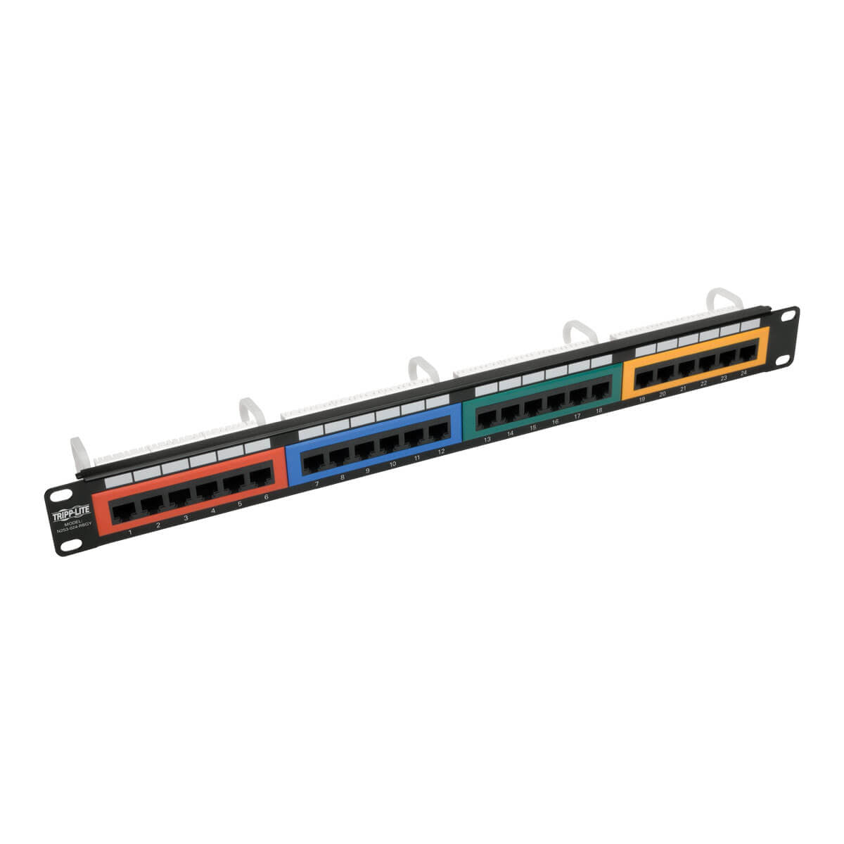 24-PORT 1U RACK-MOUNT 110-TYPE COLOR-CODED PATCH PANEL, RJ45 ETHERNET, 568B, CAT