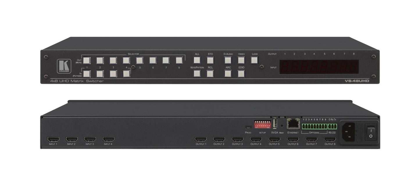 20-04800130 - Kramer Electronics VS-48UHD IS A HIGH-QUALITY 4X8 MATRIX SWITCHER FOR 4K@60HZ (4:2:0) HDMI SIGNALS