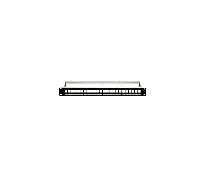 24-PORT PANEL UNLOADED STP QUICKPORT W. WIRE MGMT BAR BLACK 1U