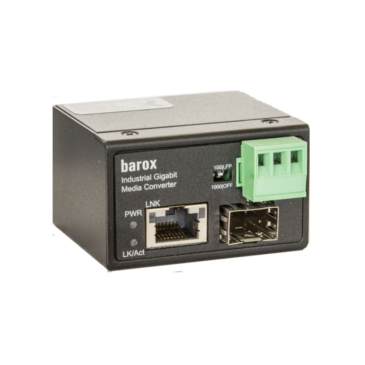 PC-PMC101-GME - Barox Industrial 10/100/1000Base-T RJ45 to 100/1000 SFP 30W PoE+ Media Converter