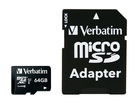 44084 - Verbatim 64GB PRO MICROSDXC MEMORY CARD WITH ADAPTER UHS-1 CLASS 10 TAA COMPLIANT