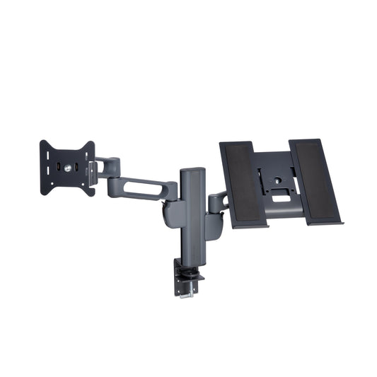 THE SMARTFIT MONITOR AND LAPTOP MOUNTING ARM MAKES IT EASY TO WORK ON MULTIPLE D