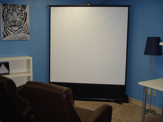 F84XWH2 - Elite Screens EZCINEMA 2, MANUAL FLOOR PULL UP WITH SCISSOR BACKED PROJECTOR SCR