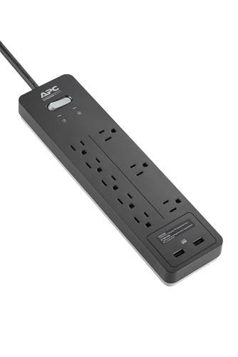 APC HOME OFFICE SURGEARREST 8 OUTLETS WITH 2 USB CHARGING PORTS (5V, 2.4A IN TOT