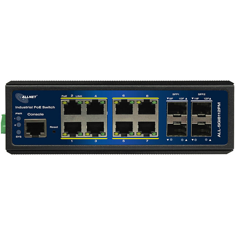 ALL-SGI8112PM - Allnet 8-Port Gigabit PoE+ 4-Port SFP Industrial Managed Switch